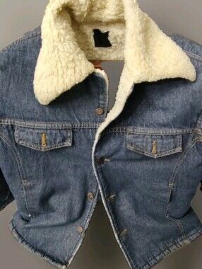 70s Men Roebucks (Sears) Retro Denim Sherpa Lined Work Trucker Jacket Sz 44R USA